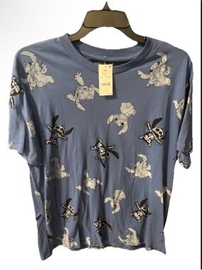 Disney Stitch Skeleton Print T-Shirt XXL Blue All Over Graphic NWT